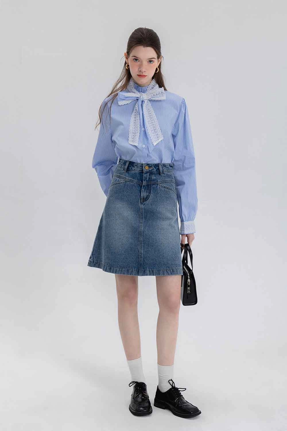 Women's Classic High-Waisted Denim A-Line Skirt