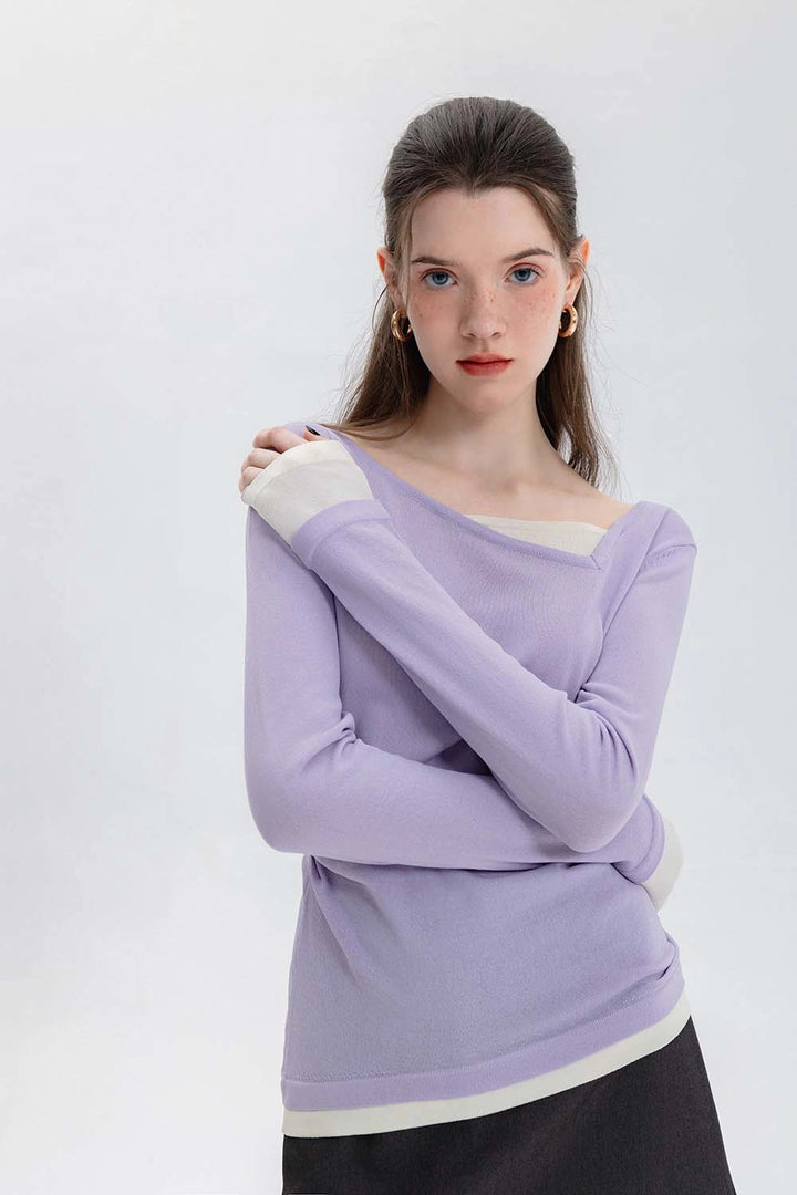 Women's Asymmetrical Neckline Ruched Knit Top