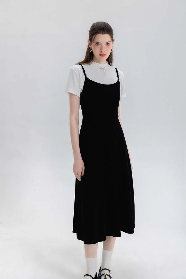 Sleek Black A-Line Dress with Braided Straps - Versatile Evening Wear