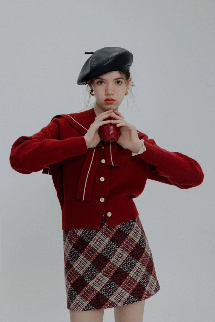 Mini-jupe chic à carreaux avec tissage texturé