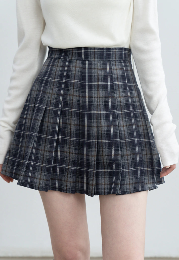 Women's Pleated Plaid Mini Skirt
