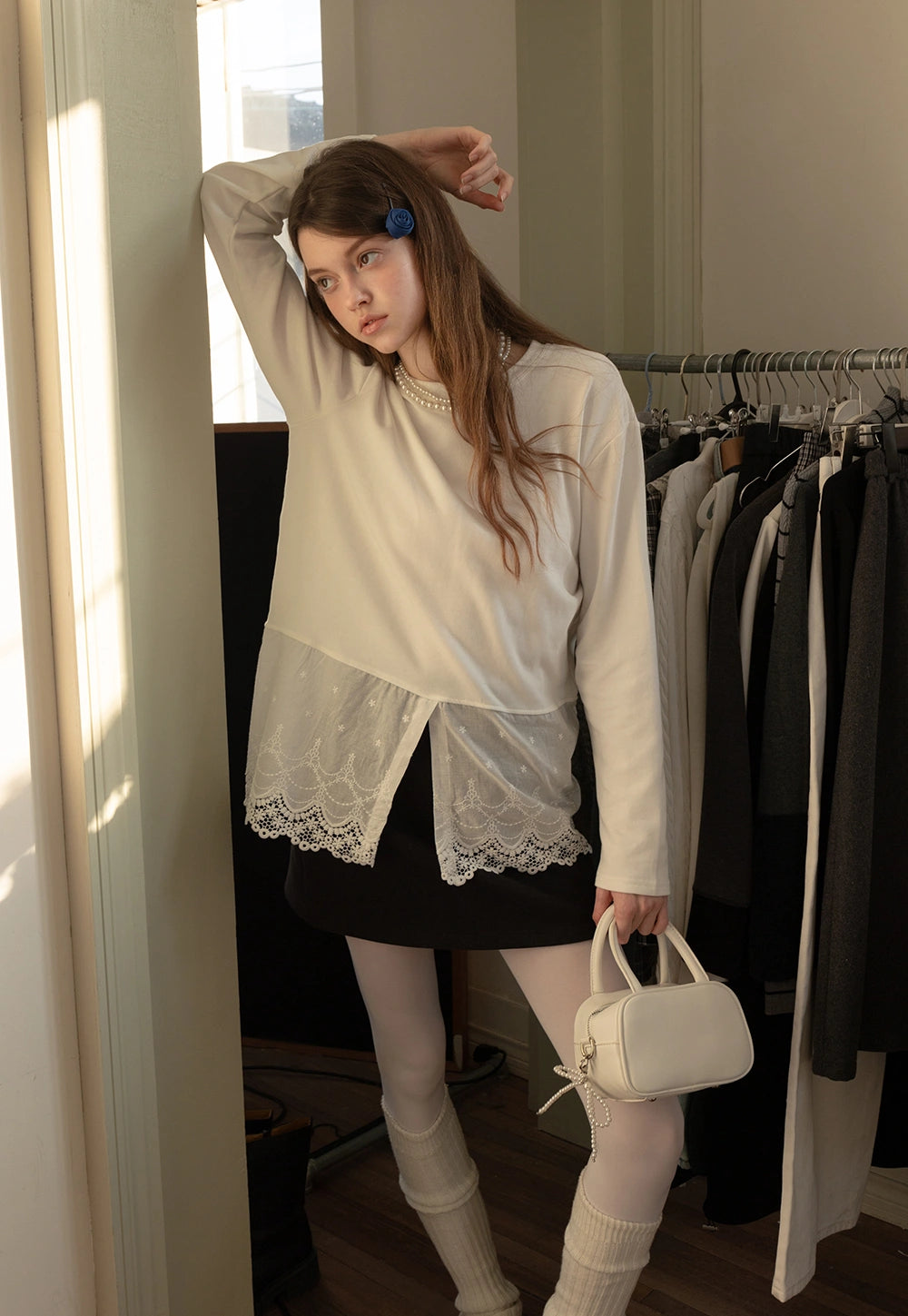 Women's Long-Sleeve White Lace Top