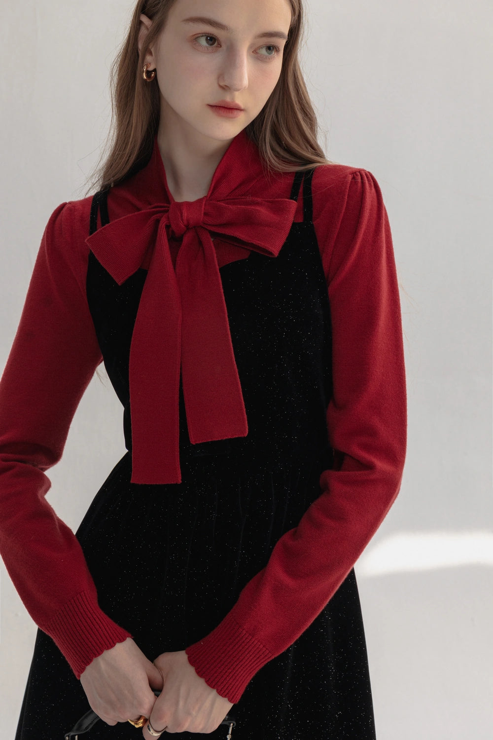 Sleek Tie-Front Sweater with Ribbed Details