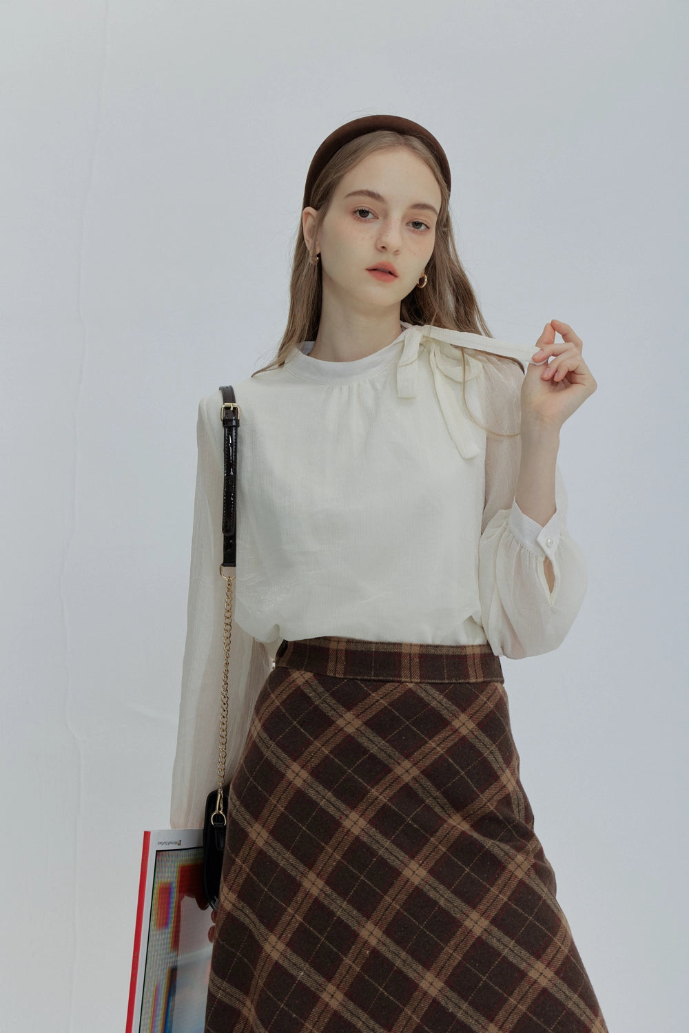 Plaid A-Line Midi Skirt with Flowy Hem