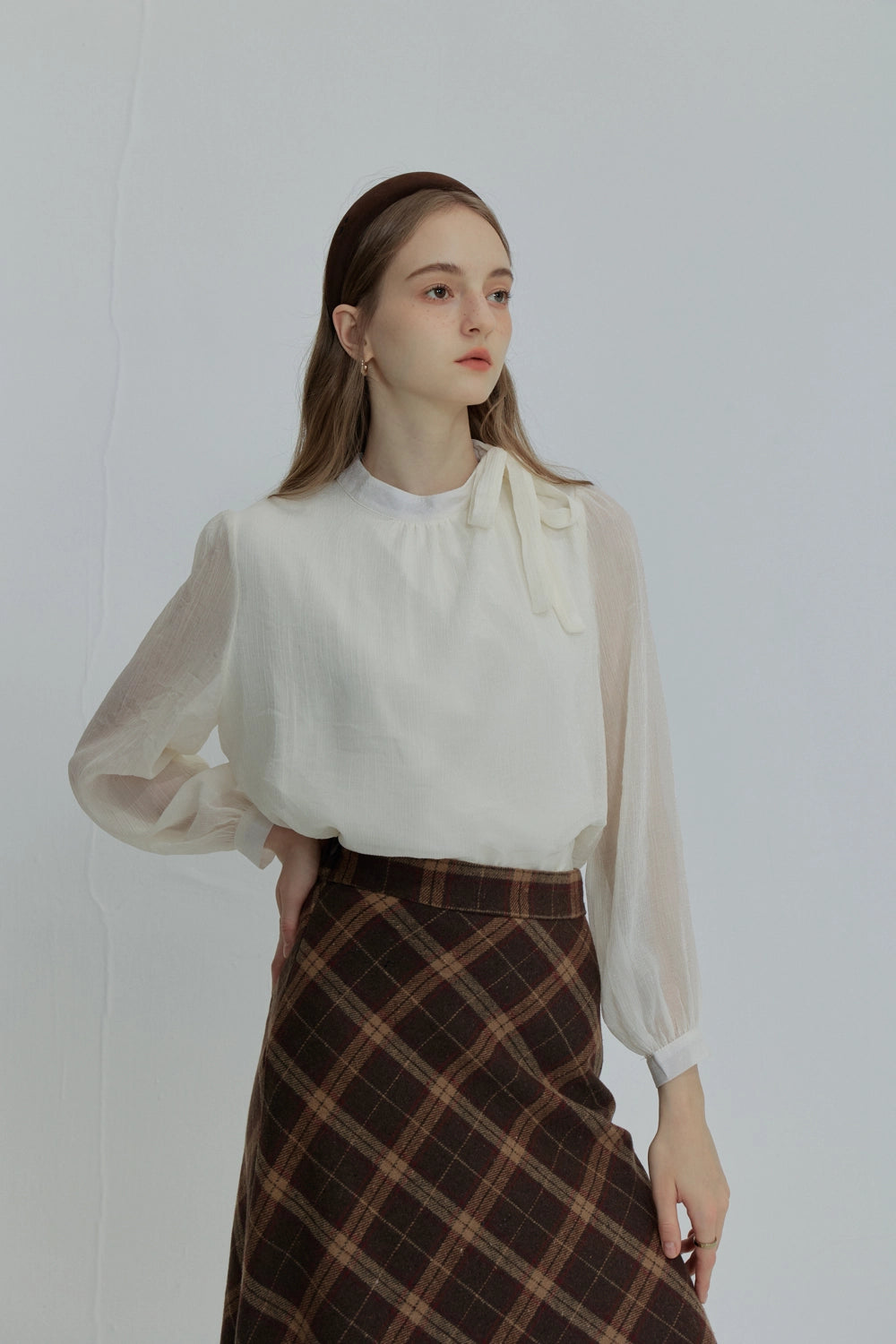 Skirt Midi A-Line Plaid dengan Labuh Flowy