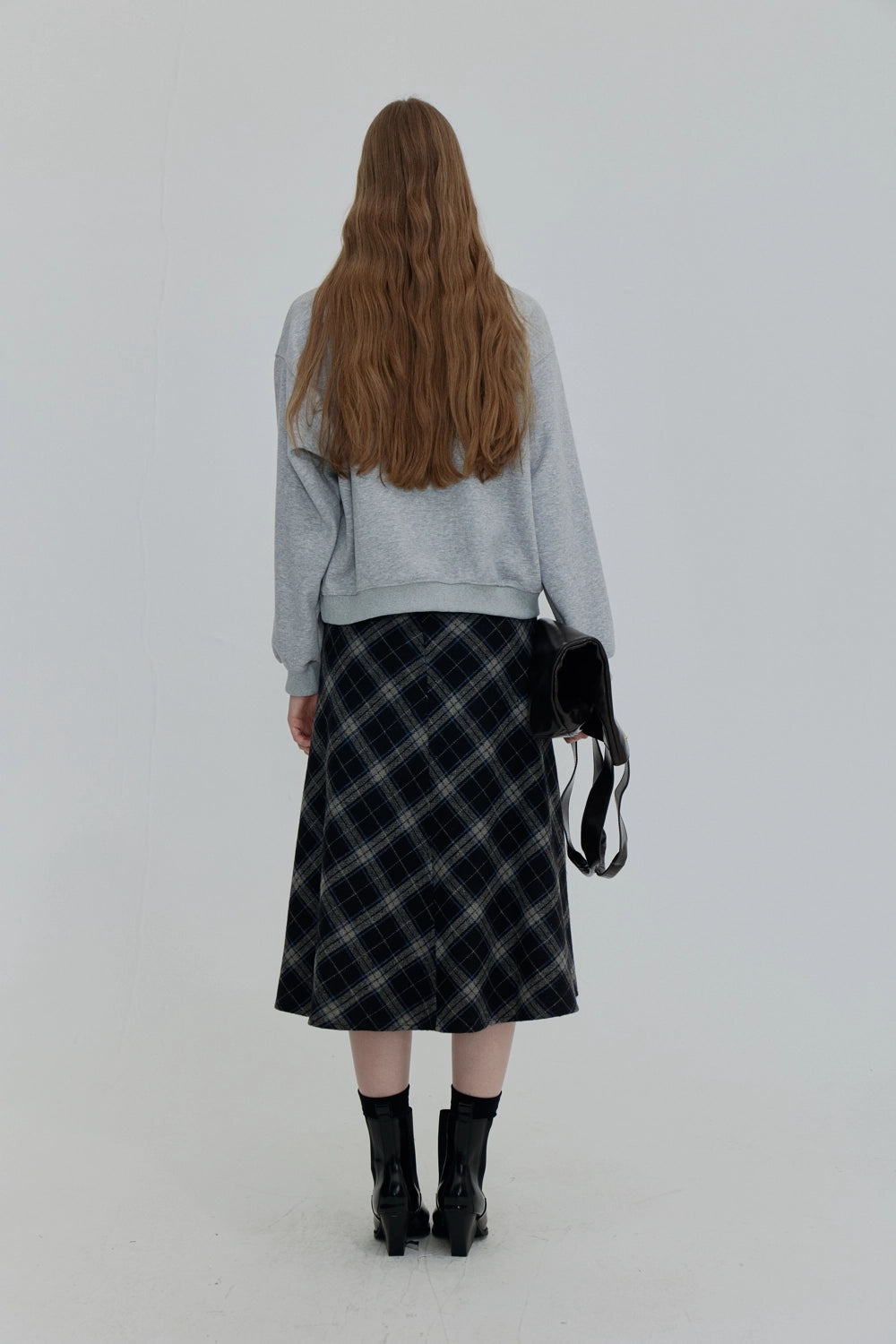 Plaid A-Line Midi Skirt with Flowy Hem