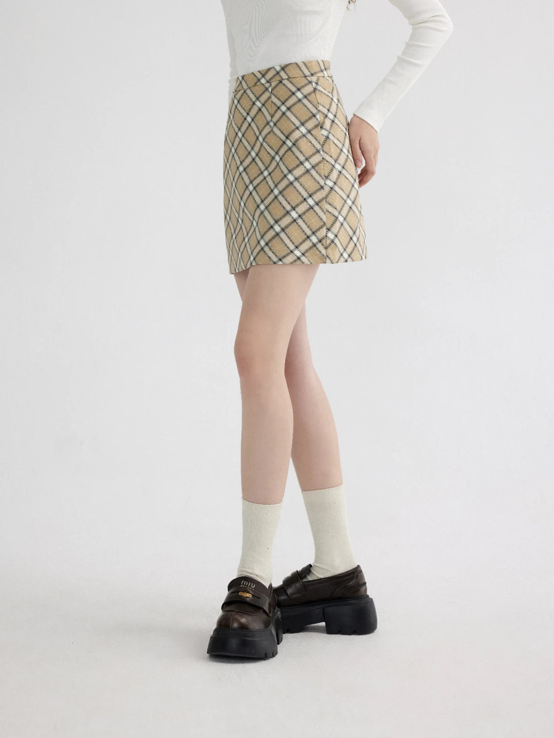 Plaid A-Line Mini Skirt with Zip Closure