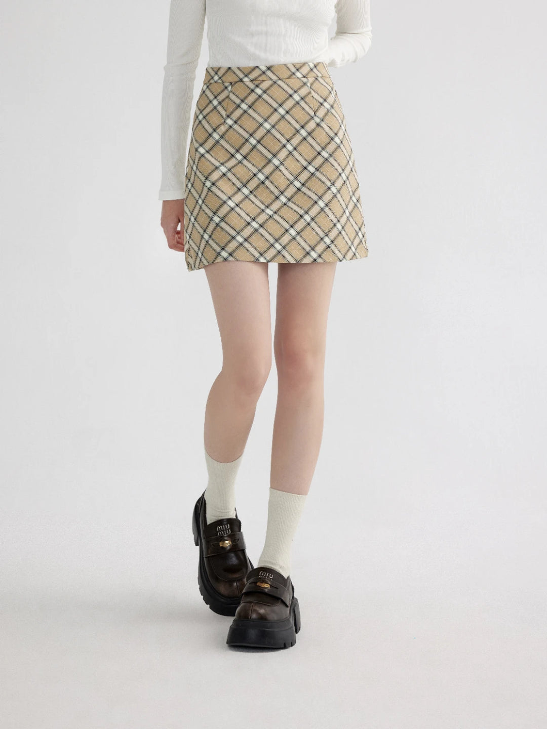 Plaid A-Line Mini Skirt with Zip Closure