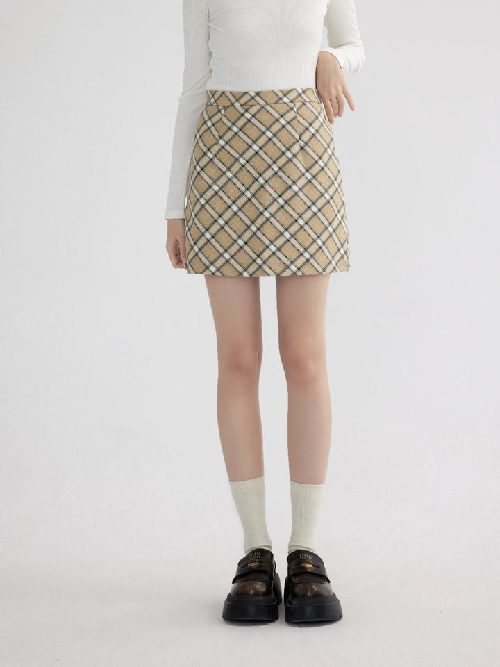 Plaid A-Line Mini Skirt with Zip Closure