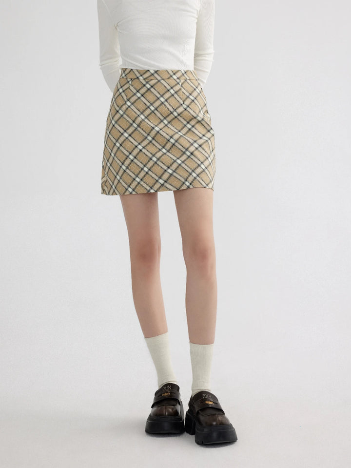 Plaid A-Line Mini Skirt with Zip Closure