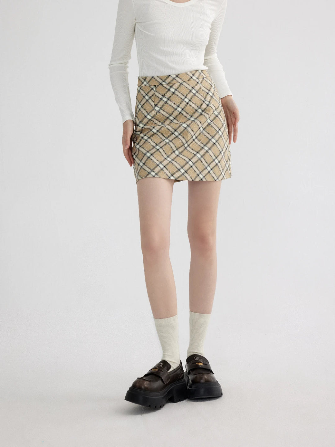 Plaid A-Line Mini Skirt with Zip Closure