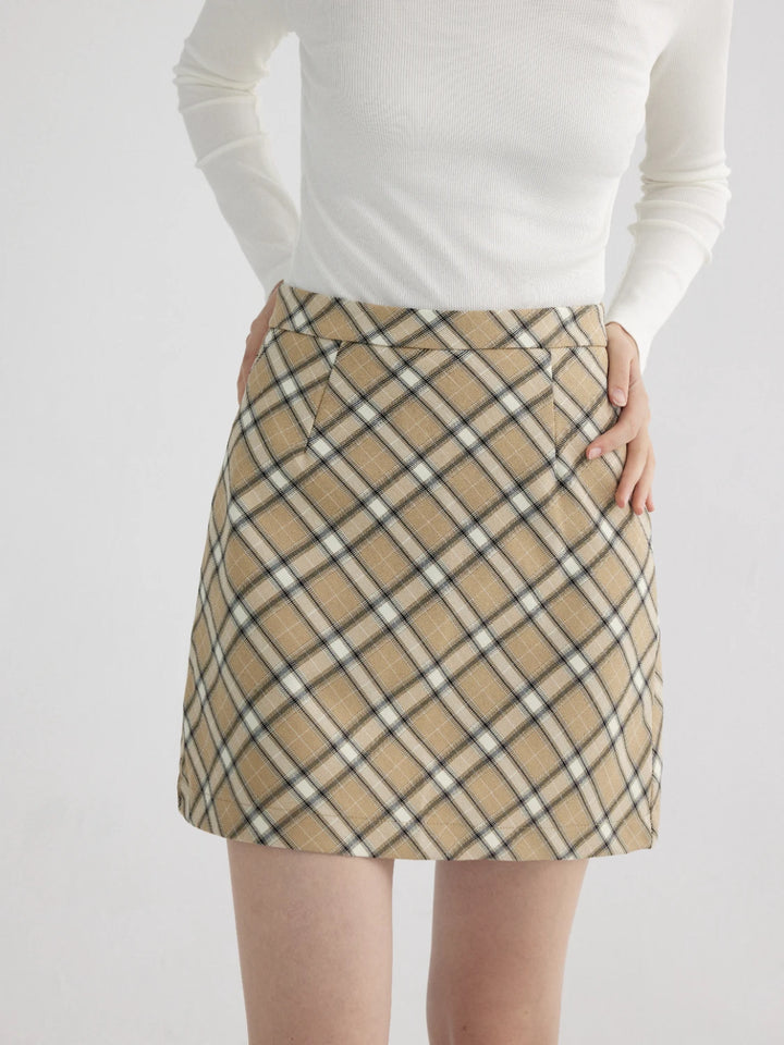 Plaid A-Line Mini Skirt with Zip Closure