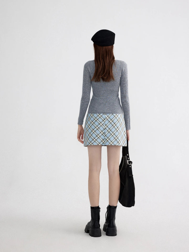 Plaid A-Line Mini Skirt with Zip Closure