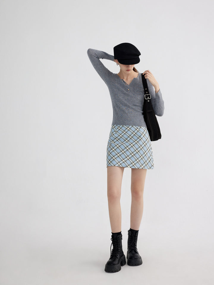 Plaid A-Line Mini Skirt with Zip Closure