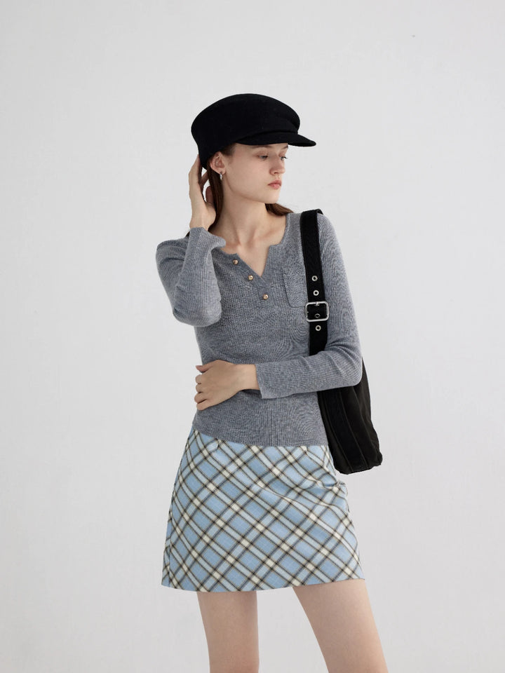 Plaid A-Line Mini Skirt with Zip Closure