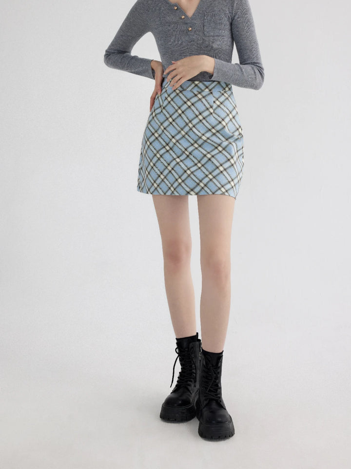 Plaid A-Line Mini Skirt with Zip Closure