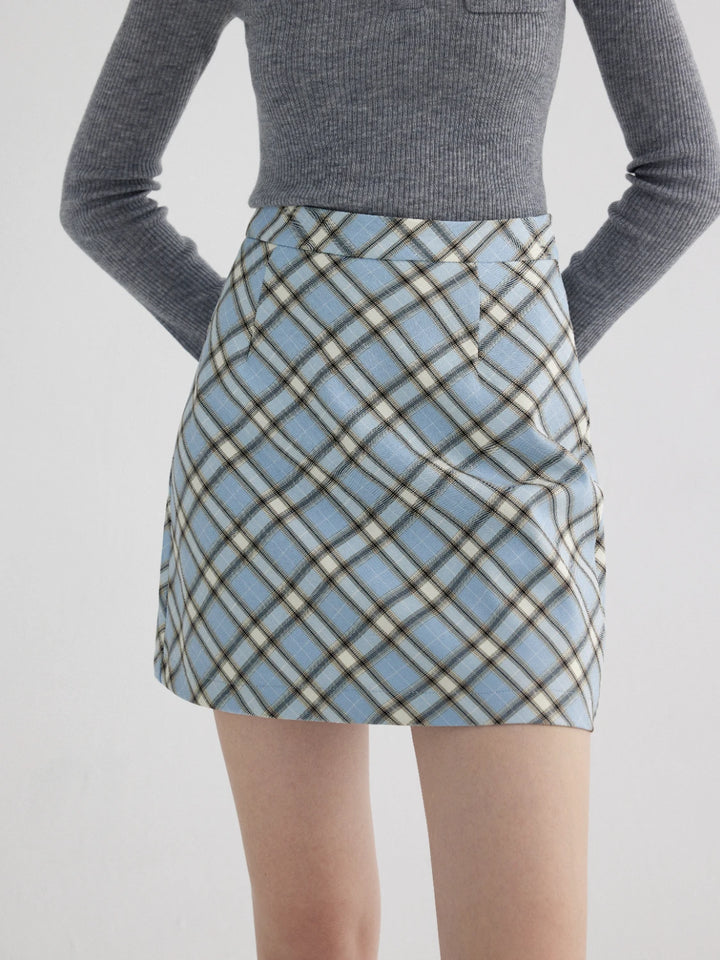 Plaid A-Line Mini Skirt with Zip Closure