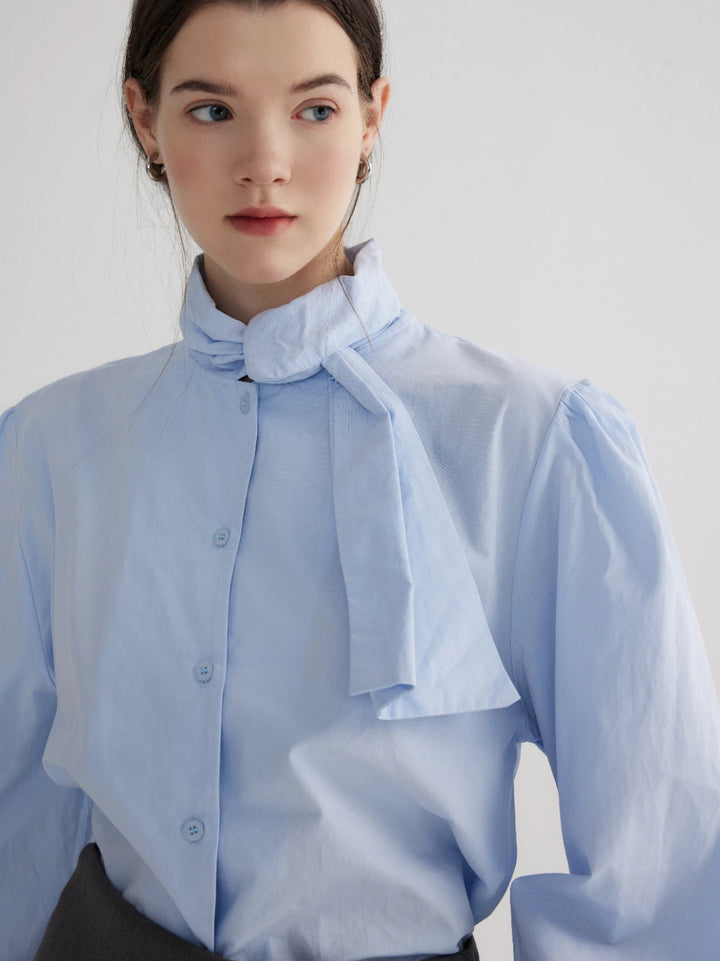 Ladies' Tie-Neck Blouse with Elegant Buttoned Cuffs