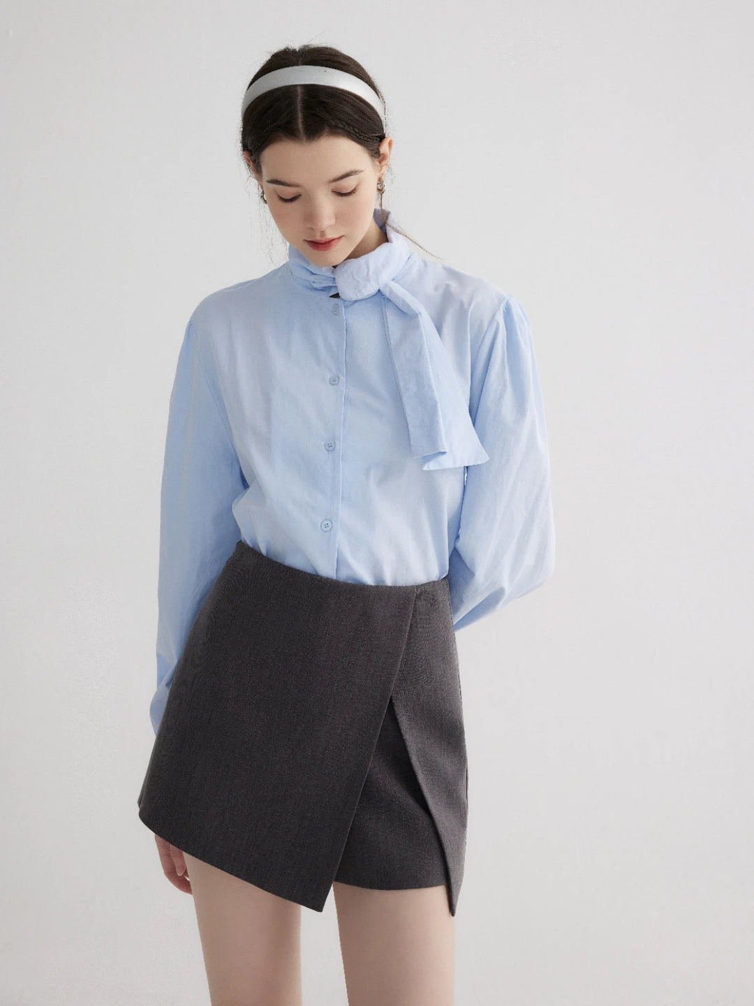 Ladies' Tie-Neck Blouse with Elegant Buttoned Cuffs