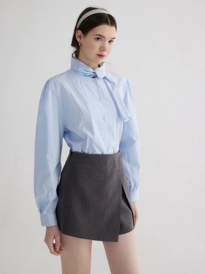 Ladies' Tie-Neck Blouse with Elegant Buttoned Cuffs