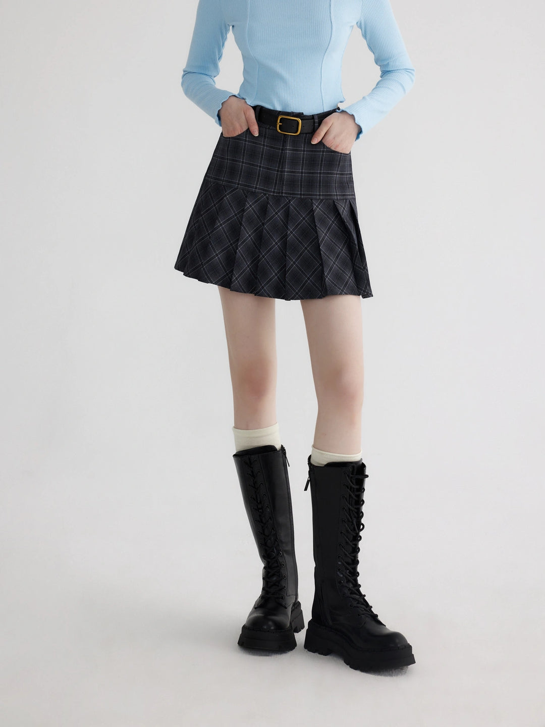 Women's Pleated Plaid Mini Skirt