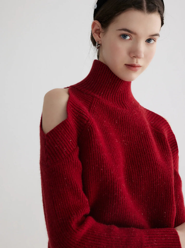 Elegant Turtleneck Cold-Shoulder Knit Top