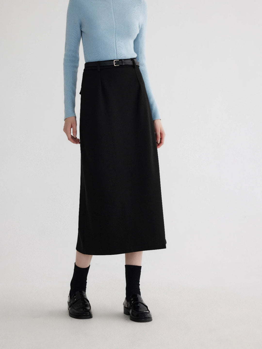 Women's Belted A-Line Midi Skirt