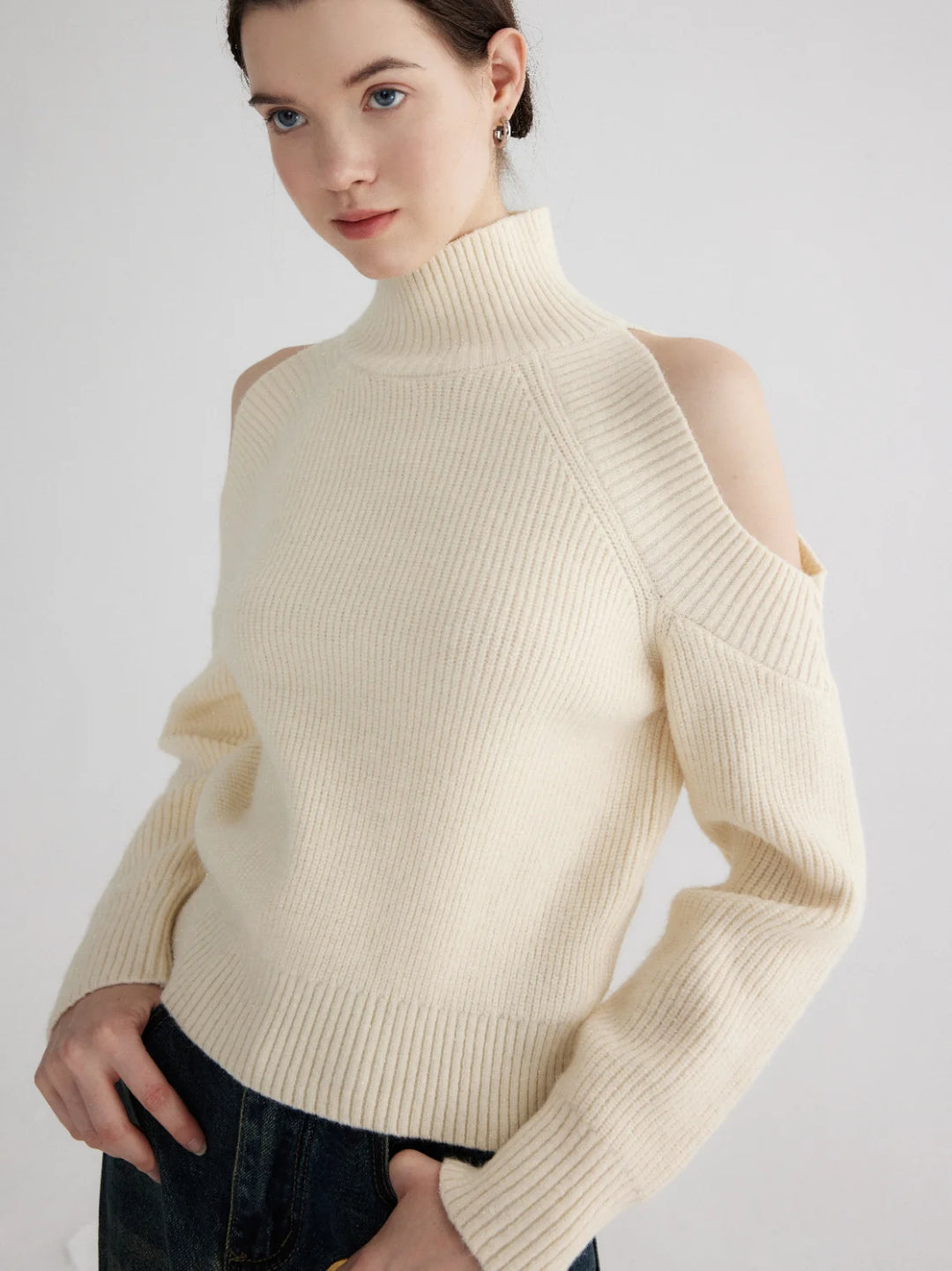 Elegant Turtleneck Cold-Shoulder Knit Top