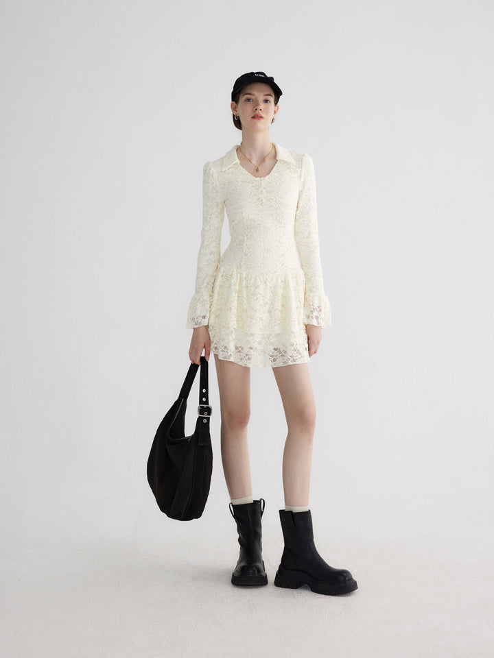 Layered Lace Ruffle Hem Dress