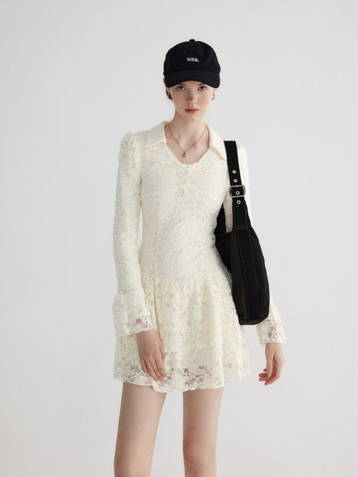 Layered Lace Ruffle Hem Dress