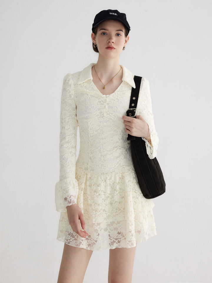 Layered Lace Ruffle Hem Dress