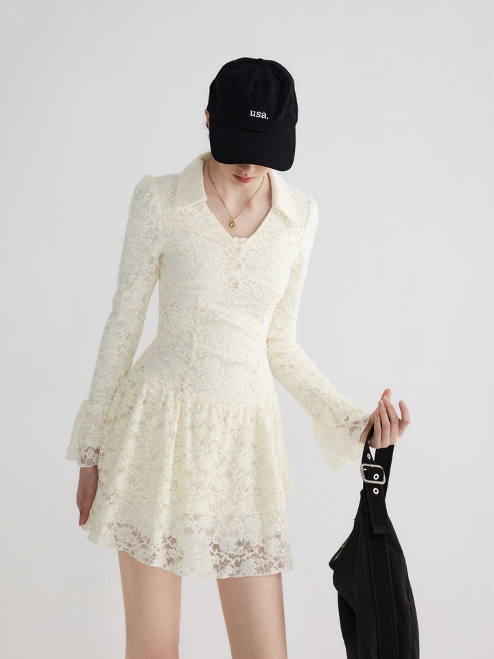 Layered Lace Ruffle Hem Dress