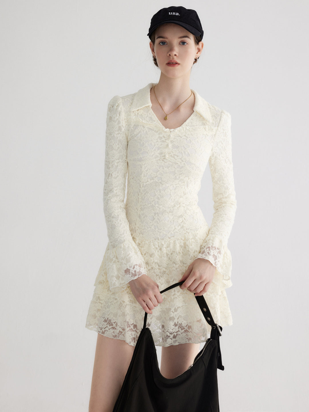 Layered Lace Ruffle Hem Dress