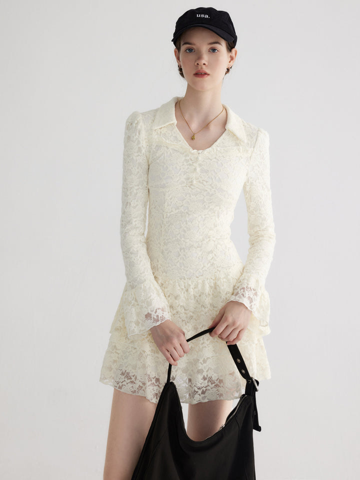 Layered Lace Ruffle Hem Dress