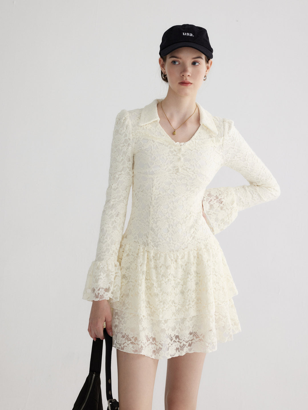 Layered Lace Ruffle Hem Dress