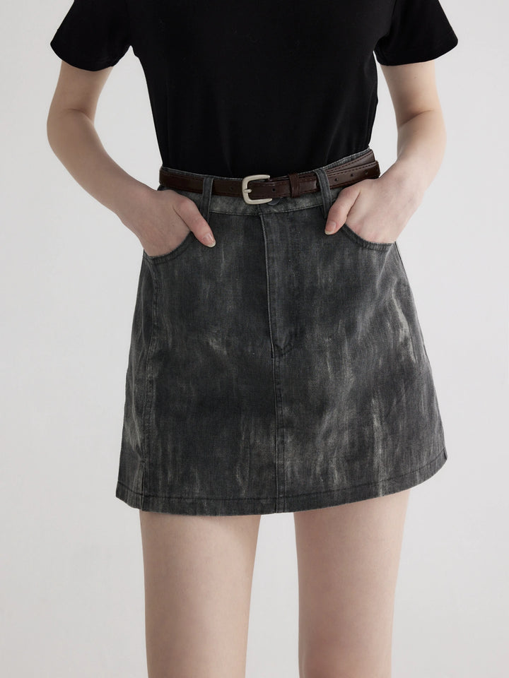 High-Waisted Ombre Denim Mini Skirt