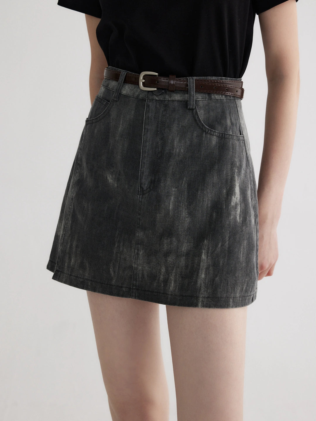 High-Waisted Ombre Denim Mini Skirt