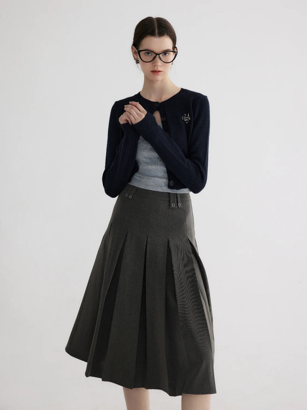 Women's High-Waisted Pleated Midi Skirt