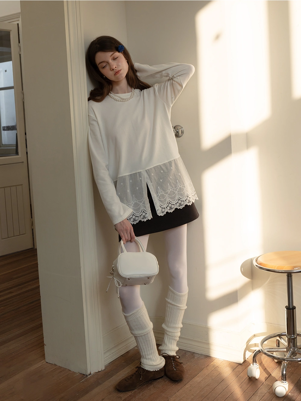 Women's Long-Sleeve White Lace Top