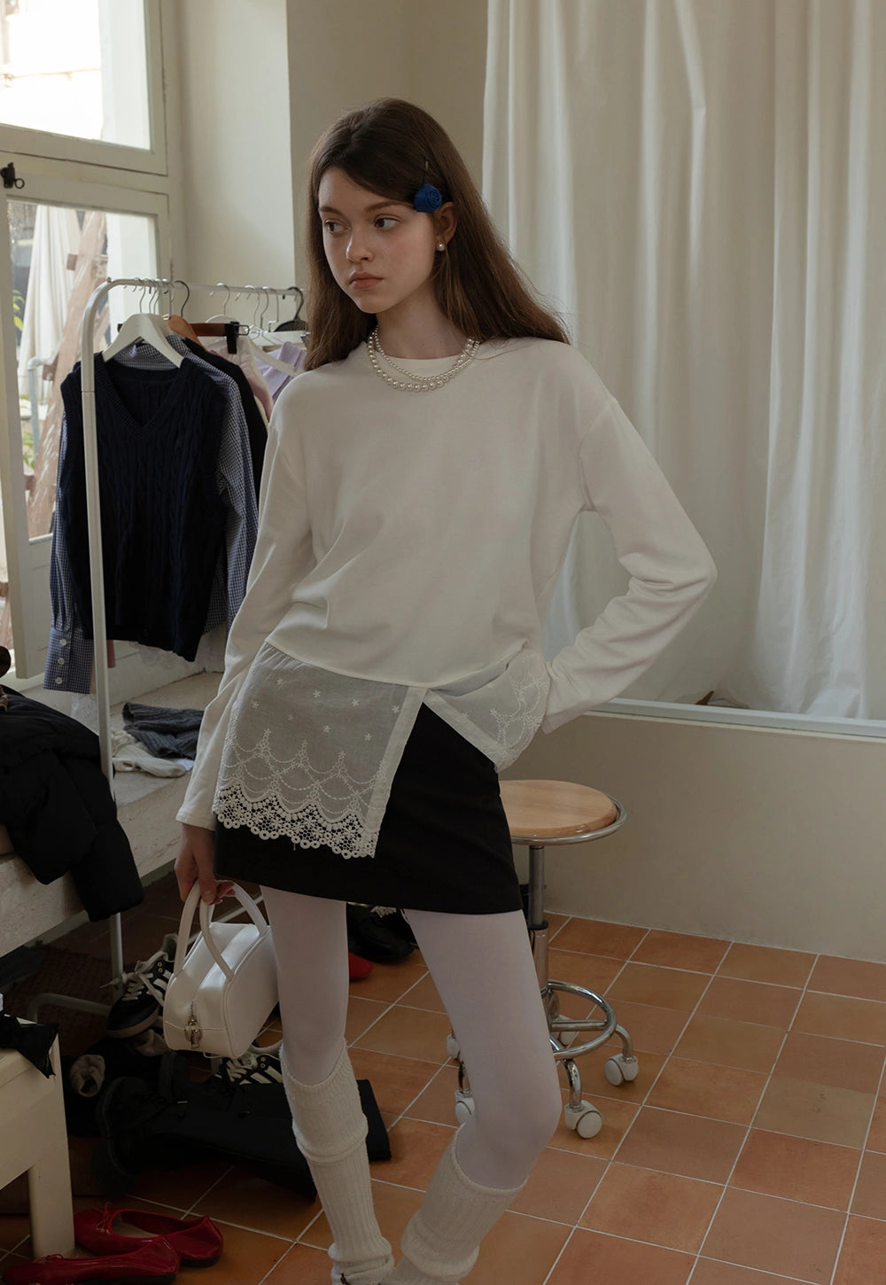 Women's Long-Sleeve White Lace Top