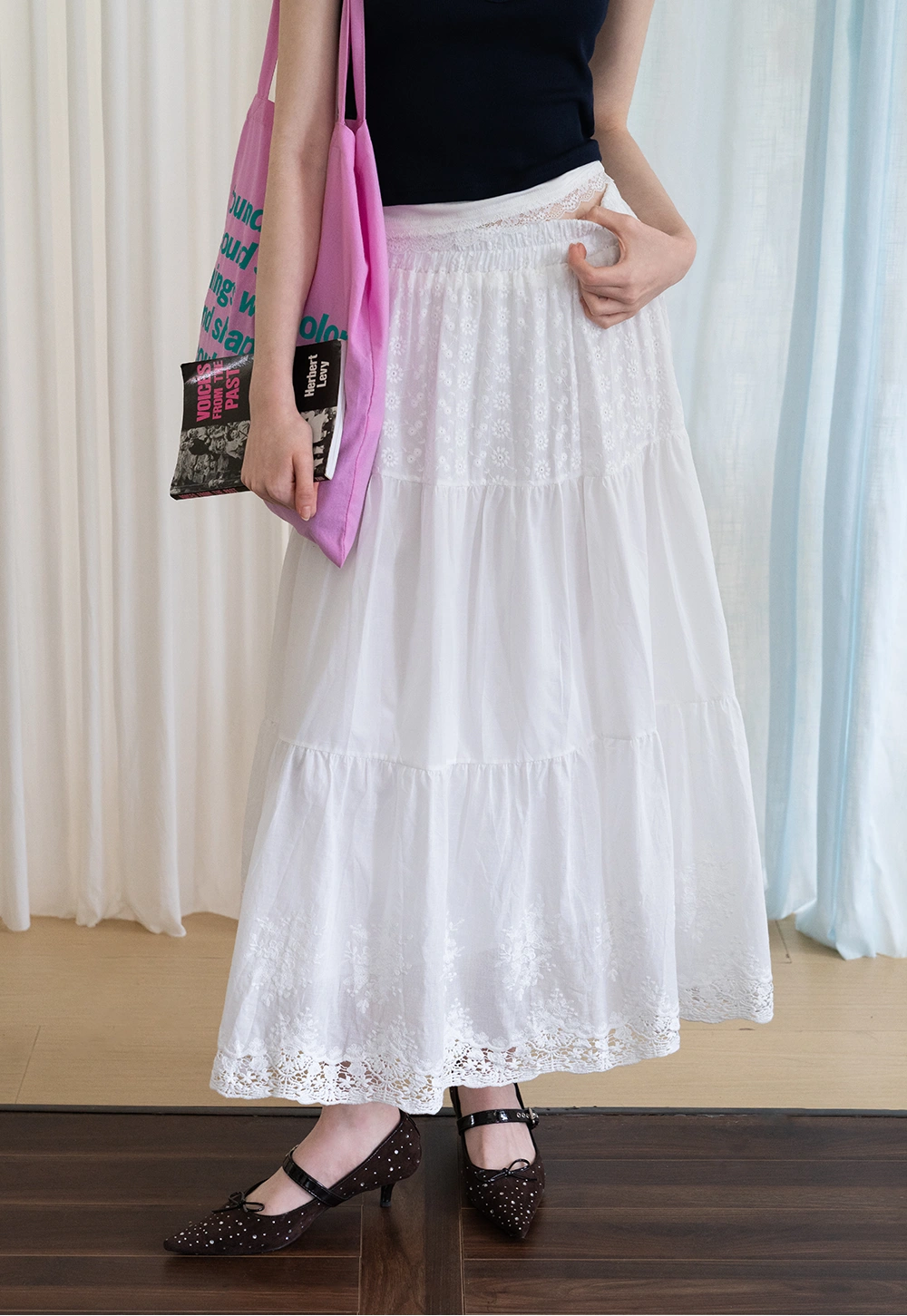 Embroidered Tiered Maxi Skirt