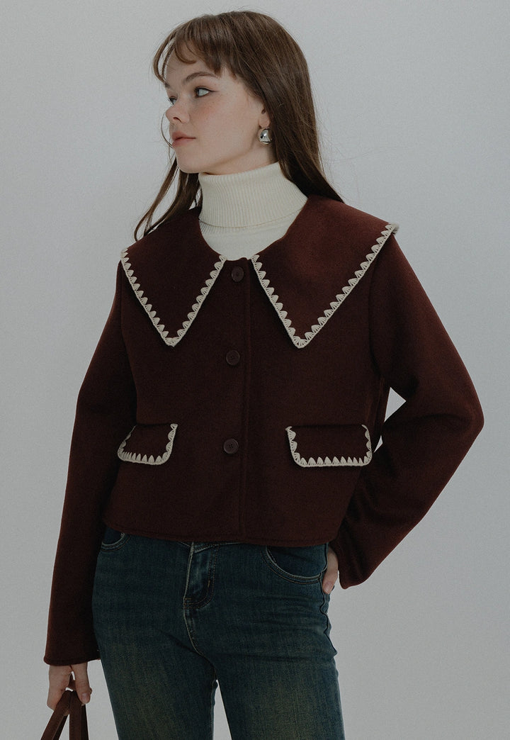 Women's Cropped Coat - Peter Pan Collar