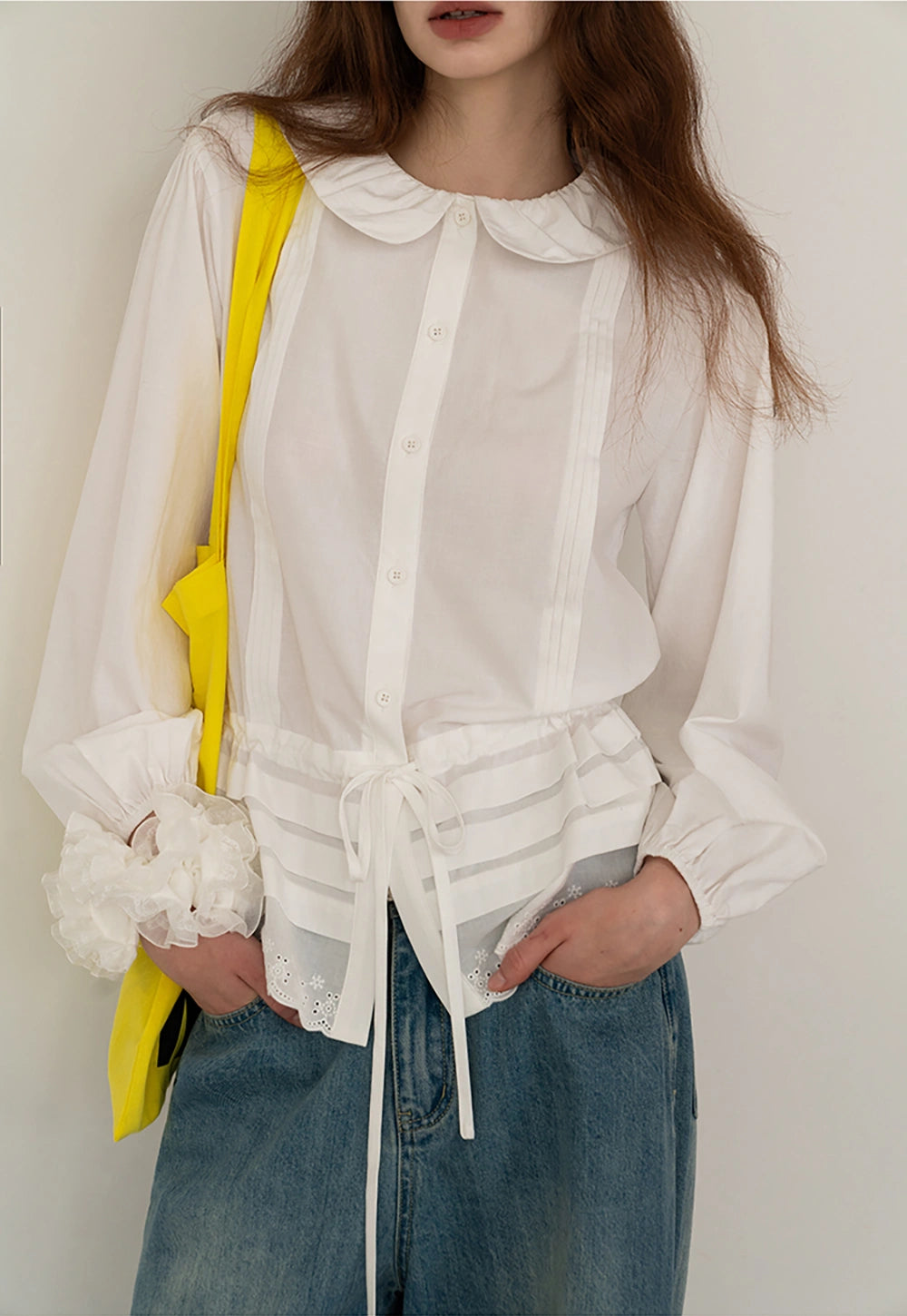 Women's White Ruffled Collar Blouse