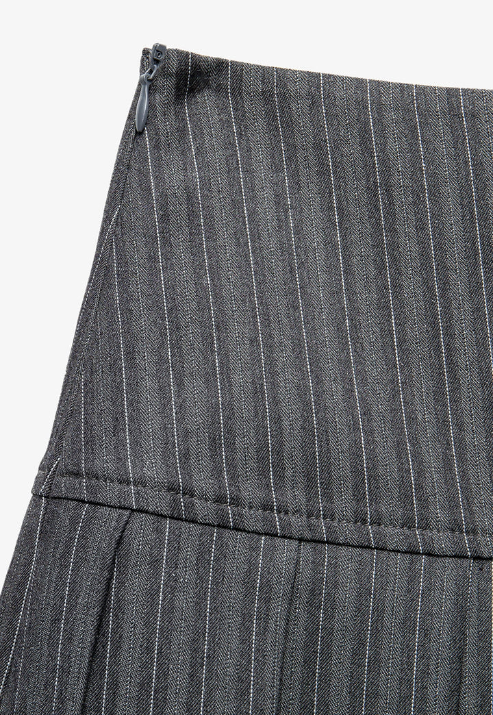 Pinstriped Pleated Skirt with Bow Detail