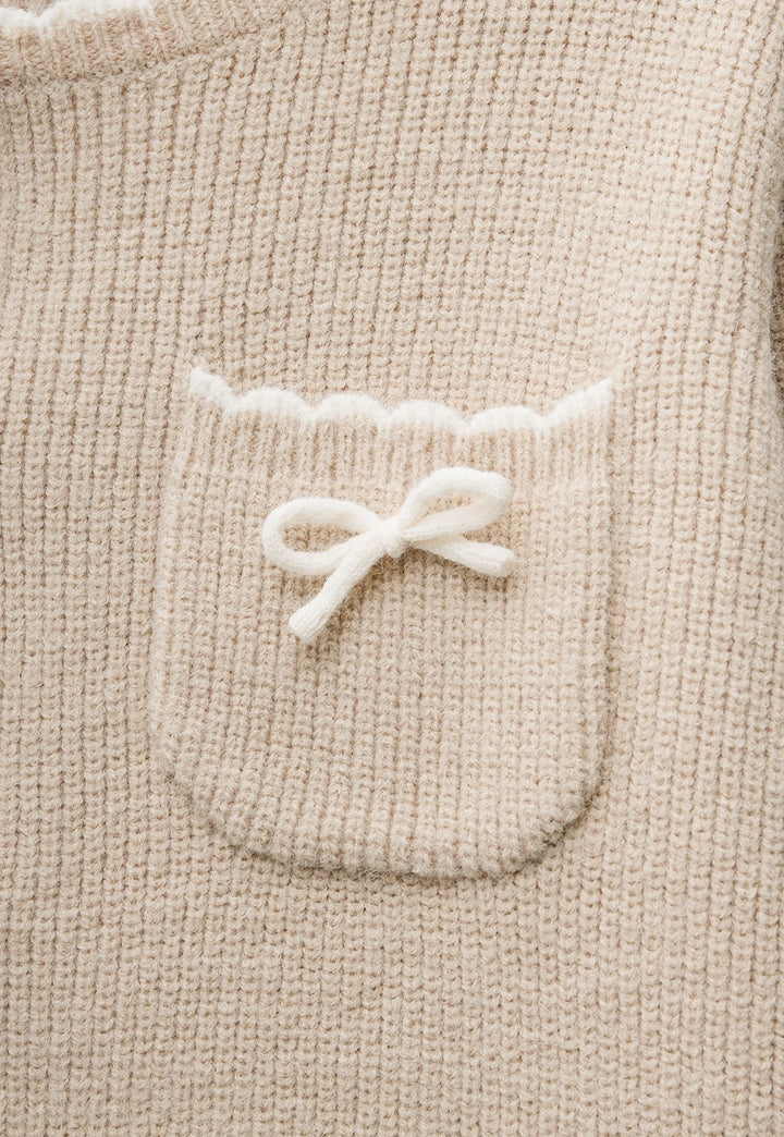 Bow Pocket Trim Knit Cardigan