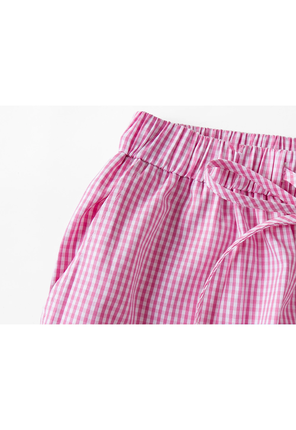 Women's Gingham Pattern Wide-Leg Pants with Contrasting Hem