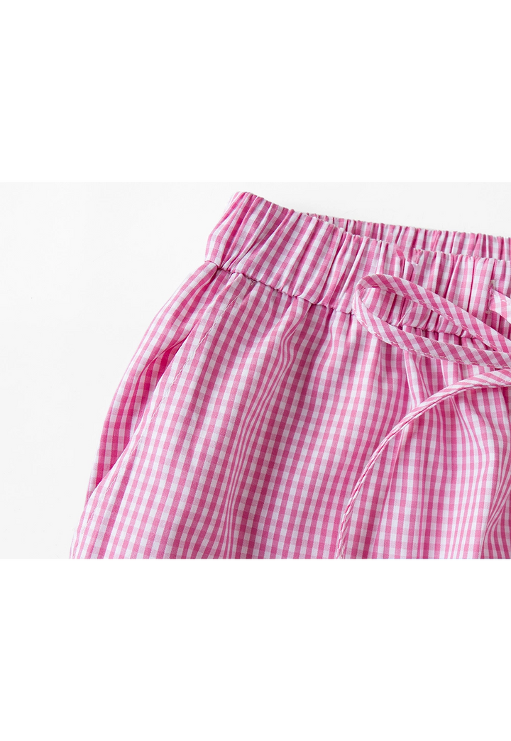 Women's Gingham Pattern Wide-Leg Pants with Contrasting Hem