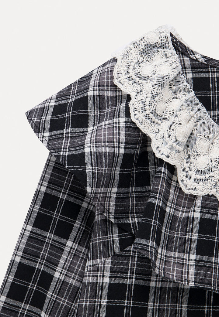 Women’s Plaid Ruffle Lace Blouse