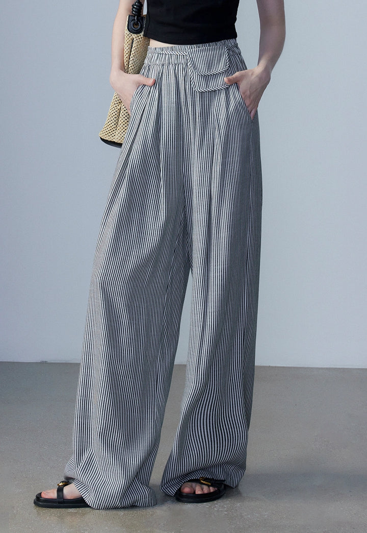 Women's High-Waisted Striped Wide Leg Pants