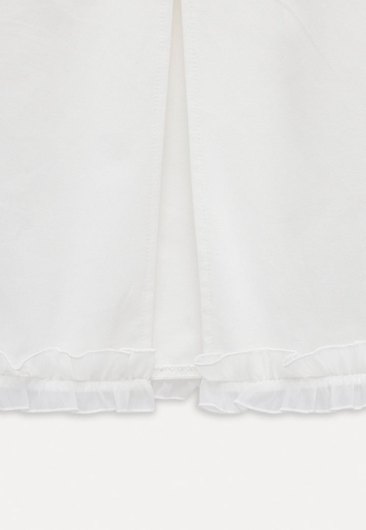 Women’s White Satin Ruffle Hem Skirt